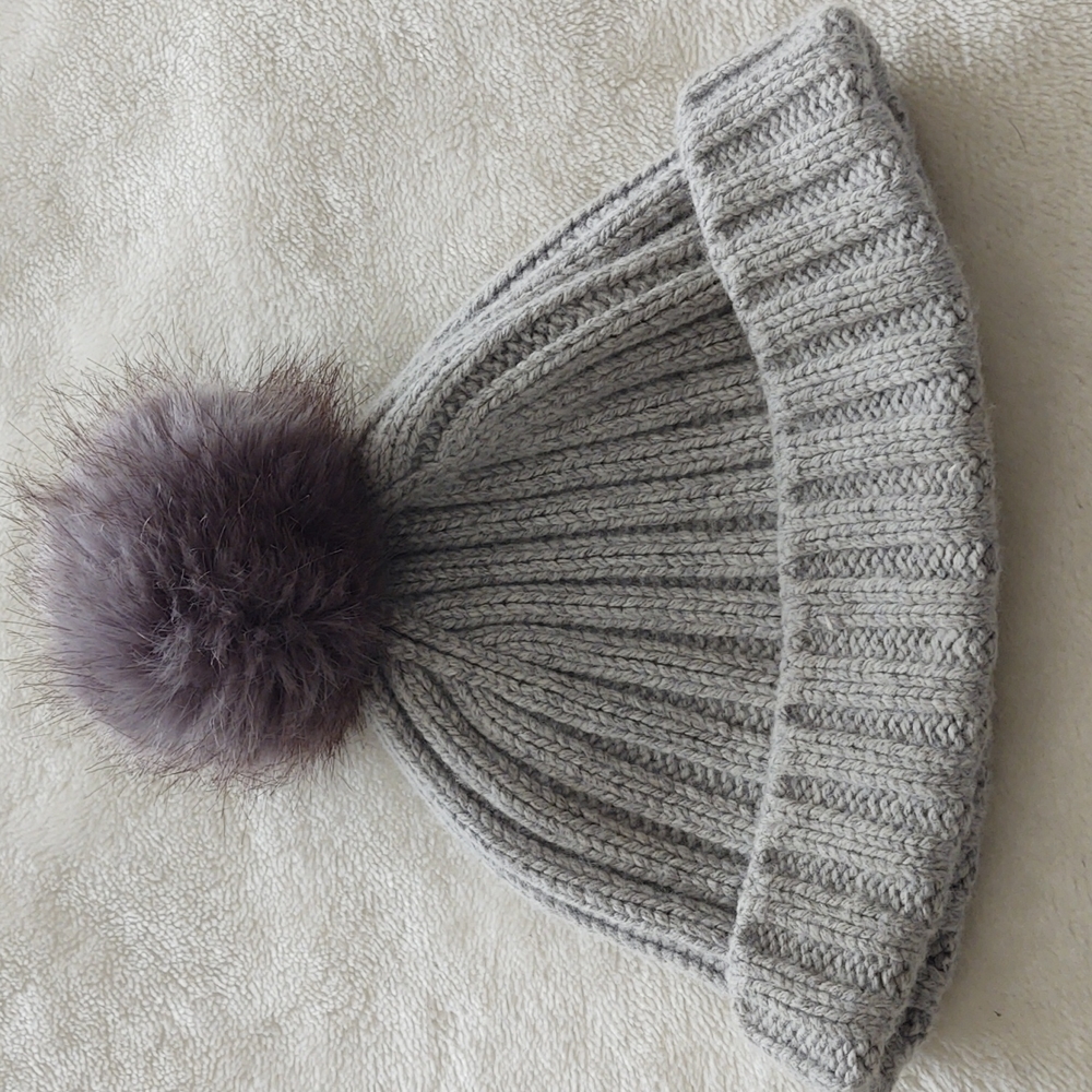 J Crew Gray Pom Pom Hat